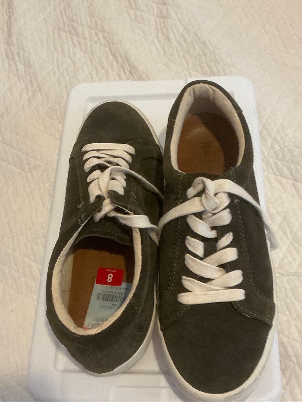Frye Olive Green Suede Low-Top Sneakers with White Laces